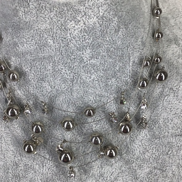 Necklace jewelry silver Tone bead glass Rhinestone - Picture 5 of 8